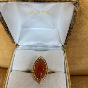 Mings Marquis Red Jade Ring in 14k Yellow Gold Size 7